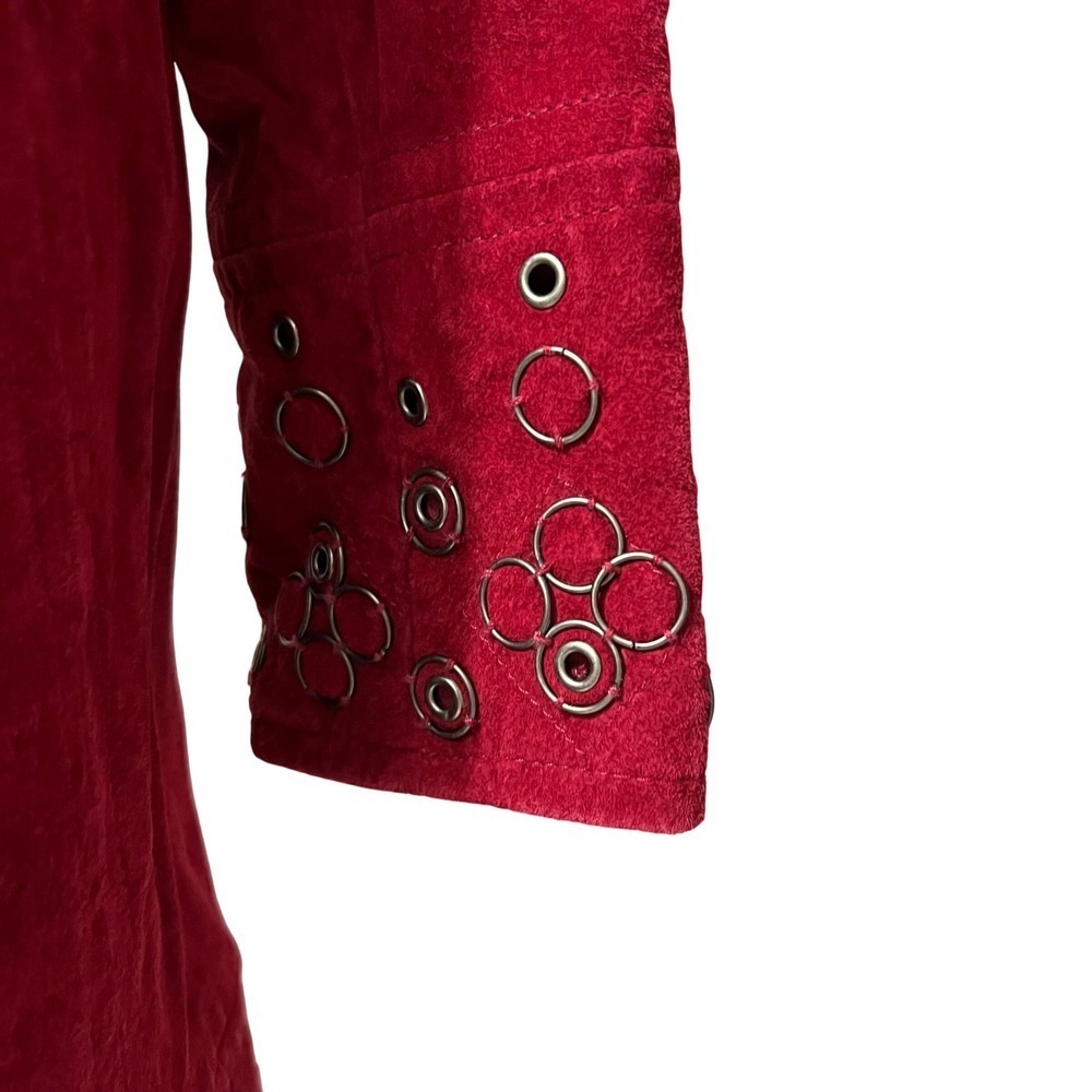 Bradley Bayou Red Suede Grommet Trimmed Long Sleeve Jacket Coat Women's Medium - Picture 6 of 12